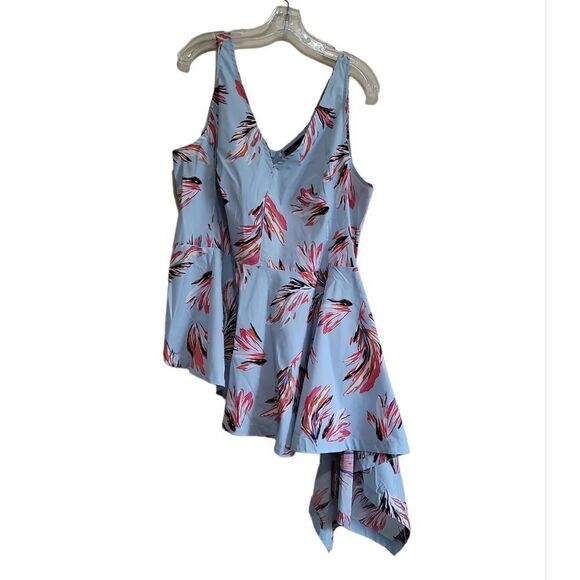 Lane Bryant Asymmetrical Sleeveless Feather Print Peplum Top Sz 18 - Picture 2 of 9